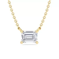 Lab Created / Carat Emerald Cut Grown Diamond Solitaire Necklace Available Sterling Silver and Yellow Gold