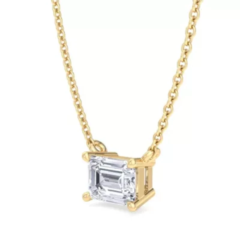 Lab Created / Carat Emerald Cut Grown Diamond Solitaire Necklace Available Sterling Silver and Yellow Gold
