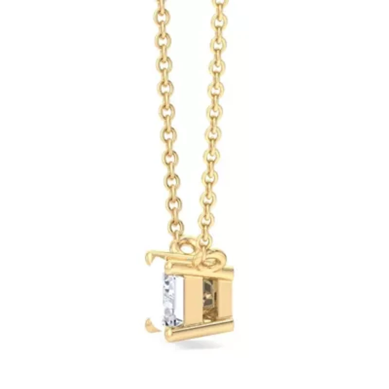 Lab Created / Carat Emerald Cut Grown Diamond Solitaire Necklace Available Sterling Silver and Yellow Gold