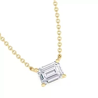 Lab Created / Carat Emerald Cut Grown Diamond Solitaire Necklace Available Sterling Silver and Yellow Gold