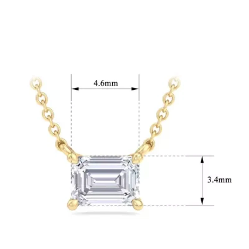 Lab Created / Carat Emerald Cut Grown Diamond Solitaire Necklace Available Sterling Silver and Yellow Gold