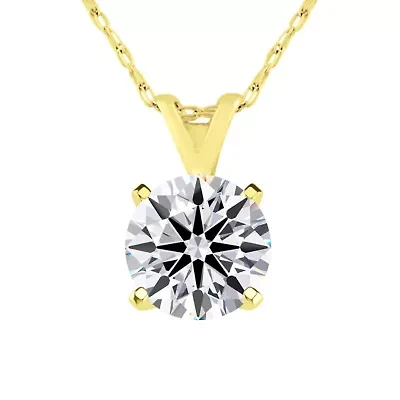 Lab Created Carat Round Shape Grown Diamond Solitaire Necklace Available Sterling Silver and Yellow Gold