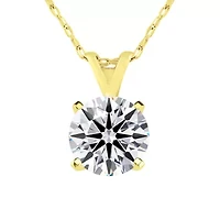 Lab Created Carat Round Shape Grown Diamond Solitaire Necklace Available Sterling Silver and Yellow Gold