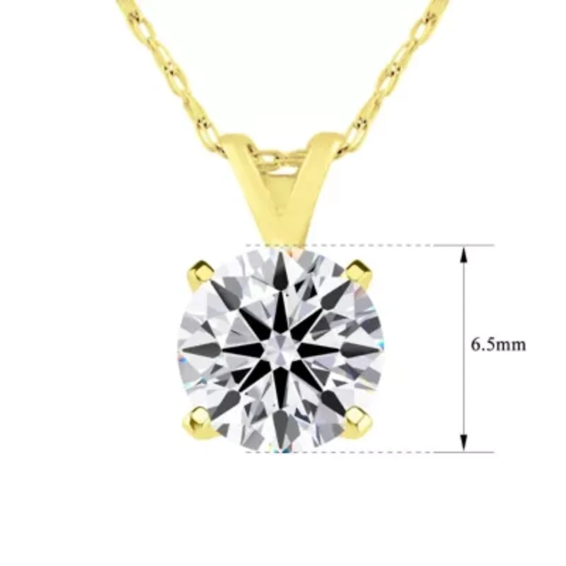 Lab Created Carat Round Shape Grown Diamond Solitaire Necklace Available Sterling Silver and Yellow Gold