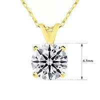 Lab Created Carat Round Shape Grown Diamond Solitaire Necklace Available Sterling Silver and Yellow Gold