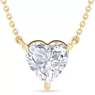 Lab Created Carat Heart Shape Grown Diamond Solitaire Necklace Available Sterling Silver and Yellow Gold