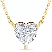 Lab Created Carat Heart Shape Grown Diamond Solitaire Necklace Available Sterling Silver and Yellow Gold