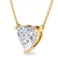 Lab Created Carat Heart Shape Grown Diamond Solitaire Necklace Available Sterling Silver and Yellow Gold