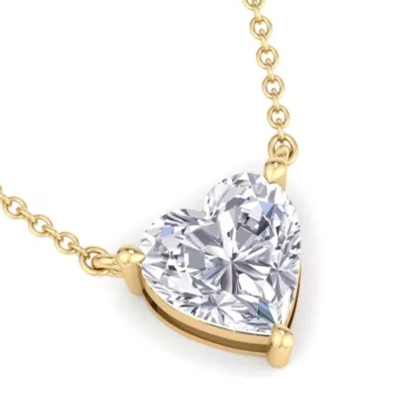 Lab Created Carat Heart Shape Grown Diamond Solitaire Necklace Available Sterling Silver and Yellow Gold