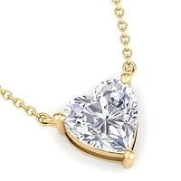 Lab Created Carat Heart Shape Grown Diamond Solitaire Necklace Available Sterling Silver and Yellow Gold