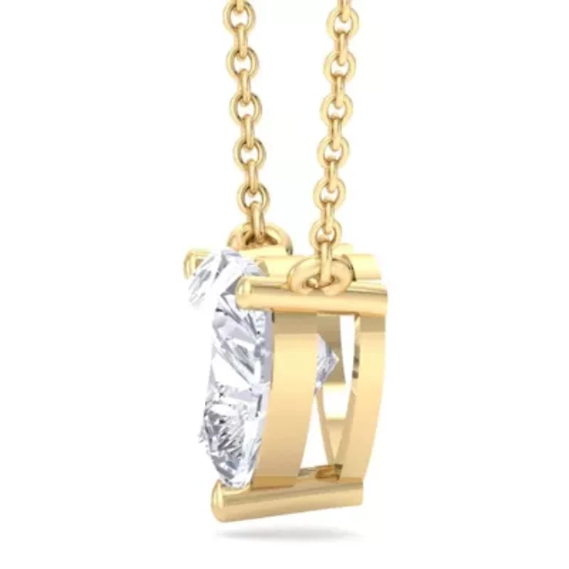 Lab Created Carat Heart Shape Grown Diamond Solitaire Necklace Available Sterling Silver and Yellow Gold