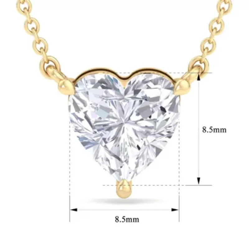 Lab Created Carat Heart Shape Grown Diamond Solitaire Necklace Available Sterling Silver and Yellow Gold