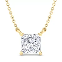 Lab Created Carat Princess Cut Grown Diamond Solitaire Necklace Available Sterling Silver and Yellow Gold