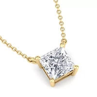 Lab Created Carat Princess Cut Grown Diamond Solitaire Necklace Available Sterling Silver and Yellow Gold