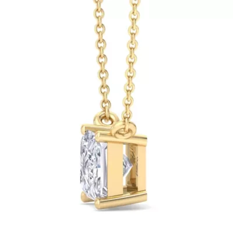 Lab Created Carat Princess Cut Grown Diamond Solitaire Necklace Available Sterling Silver and Yellow Gold