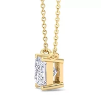 Lab Created Carat Princess Cut Grown Diamond Solitaire Necklace Available Sterling Silver and Yellow Gold