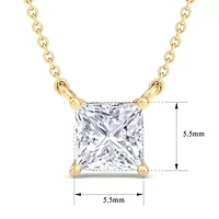 Lab Created Carat Princess Cut Grown Diamond Solitaire Necklace Available Sterling Silver and Yellow Gold