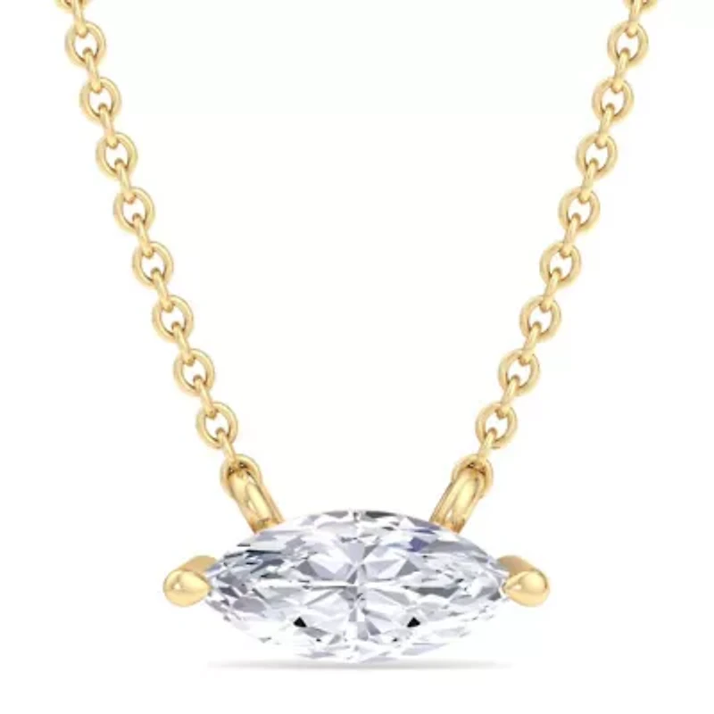 Lab Created Carat Marquise Shape Grown Diamond Solitaire Necklace Available Sterling Silver and Yellow Gold