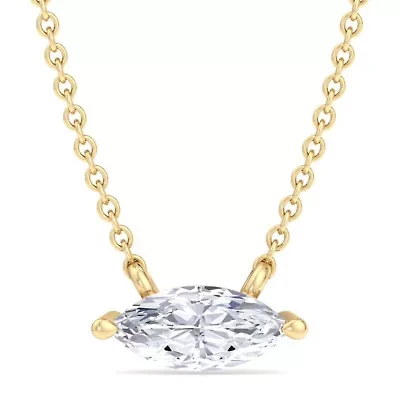 Lab Created Carat Marquise Shape Grown Diamond Solitaire Necklace Available Sterling Silver and Yellow Gold