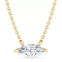 Lab Created Carat Marquise Shape Grown Diamond Solitaire Necklace Available Sterling Silver and Yellow Gold