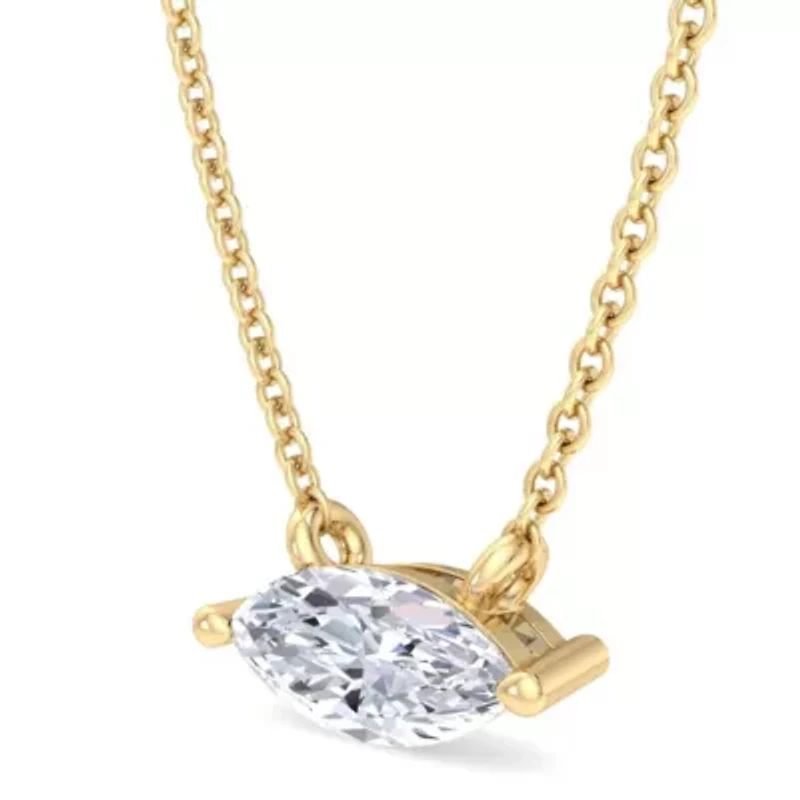 Lab Created Carat Marquise Shape Grown Diamond Solitaire Necklace Available Sterling Silver and Yellow Gold