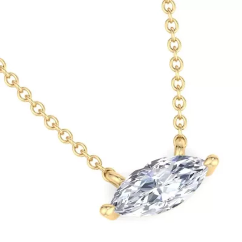 Lab Created Carat Marquise Shape Grown Diamond Solitaire Necklace Available Sterling Silver and Yellow Gold