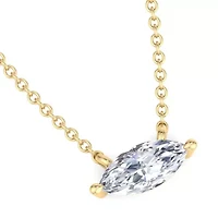 Lab Created Carat Marquise Shape Grown Diamond Solitaire Necklace Available Sterling Silver and Yellow Gold