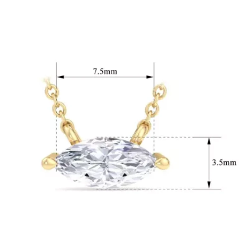 Lab Created Carat Marquise Shape Grown Diamond Solitaire Necklace Available Sterling Silver and Yellow Gold