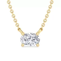 Lab Created Carat Oval Shape Grown Diamond Solitaire Necklace Available Sterling Silver and Yellow Gold