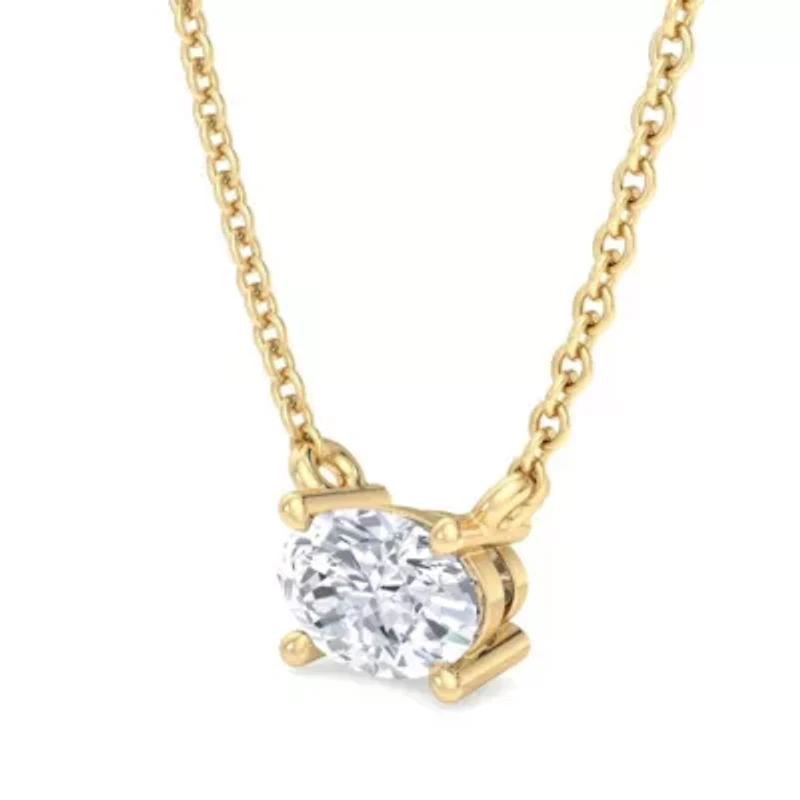 Lab Created Carat Oval Shape Grown Diamond Solitaire Necklace Available Sterling Silver and Yellow Gold