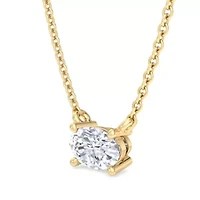 Lab Created Carat Oval Shape Grown Diamond Solitaire Necklace Available Sterling Silver and Yellow Gold