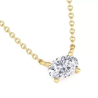 Lab Created Carat Oval Shape Grown Diamond Solitaire Necklace Available Sterling Silver and Yellow Gold