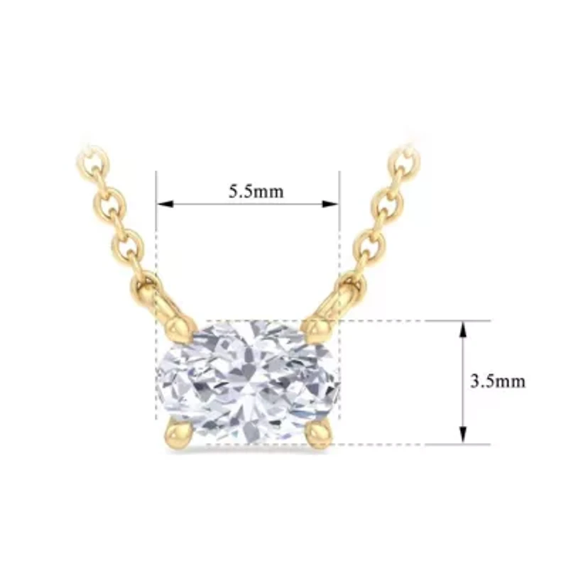 Lab Created Carat Oval Shape Grown Diamond Solitaire Necklace Available Sterling Silver and Yellow Gold