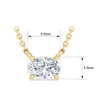 Lab Created Carat Oval Shape Grown Diamond Solitaire Necklace Available Sterling Silver and Yellow Gold