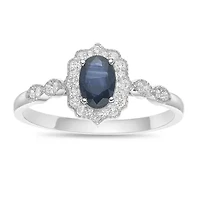 10K White Gold Sapphire and 1/8 ct. t.w. Diamond Ring