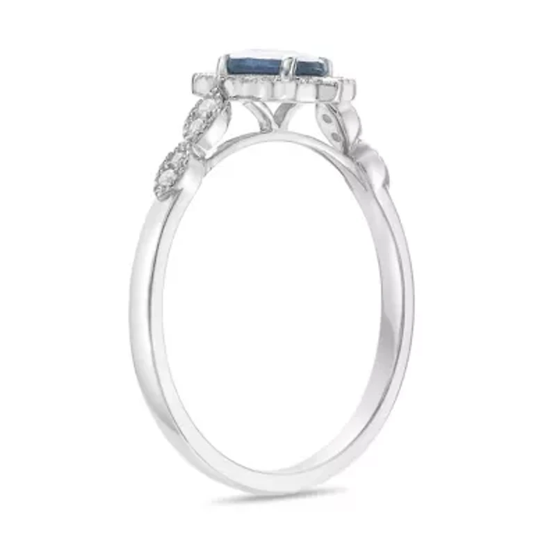 10K White Gold Sapphire and 1/8 ct. t.w. Diamond Ring
