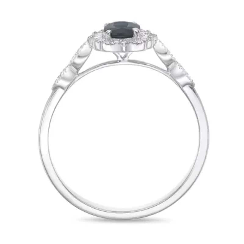 10K White Gold Sapphire and 1/8 ct. t.w. Diamond Ring