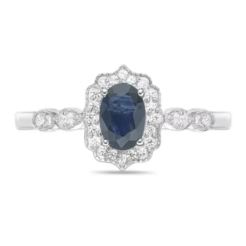 10K White Gold Sapphire and 1/8 ct. t.w. Diamond Ring