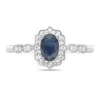 10K White Gold Sapphire and 1/8 ct. t.w. Diamond Ring
