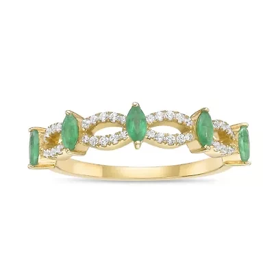 10K Gold Emerald and 1/5 ct. t.w. Diamond Ring