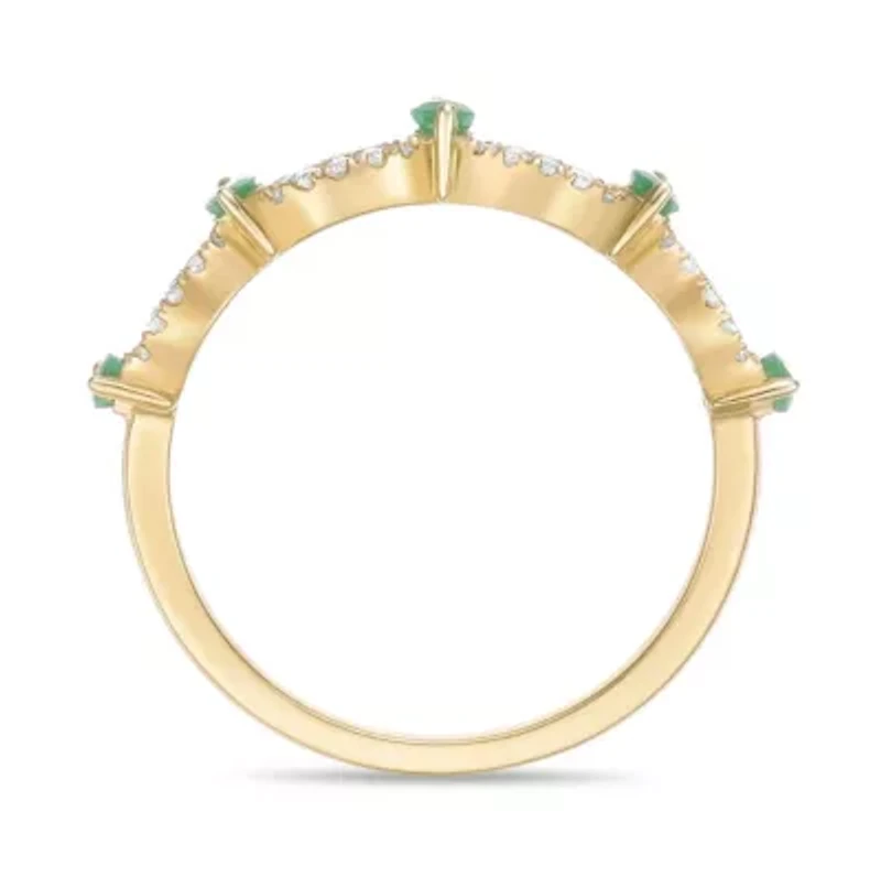 10K Gold Emerald and 1/5 ct. t.w. Diamond Ring