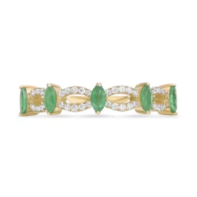 10K Gold Emerald and 1/5 ct. t.w. Diamond Ring