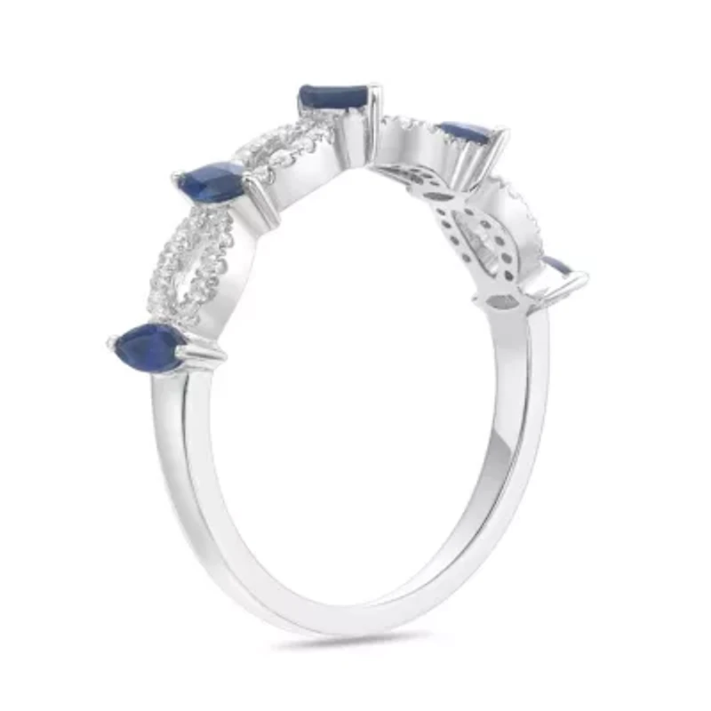 10K White Gold Sapphire and 1/ ct. t.w. Diamond Ring