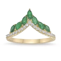 10K Gold Emerald and 1/6 ct. t.w. Diamond Ring