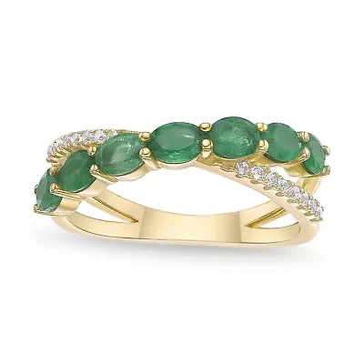 10K Gold Emerald and 1/10 ct. t.w. Diamond Ring