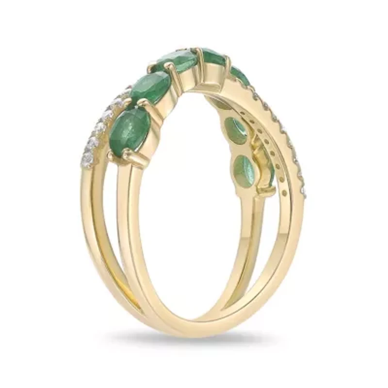 10K Gold Emerald and 1/10 ct. t.w. Diamond Ring