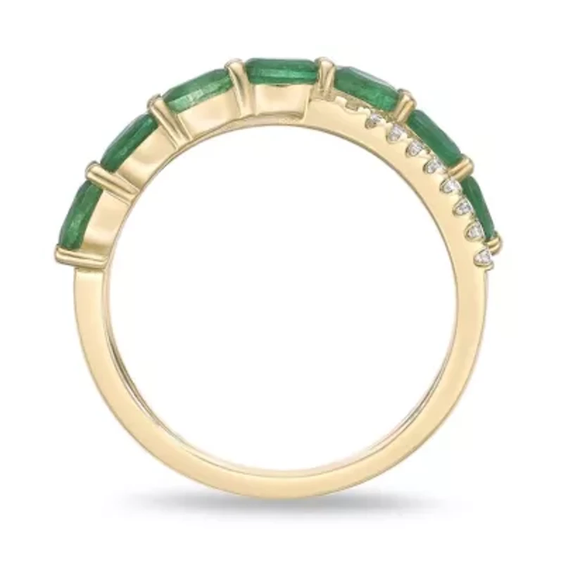 10K Gold Emerald and 1/10 ct. t.w. Diamond Ring