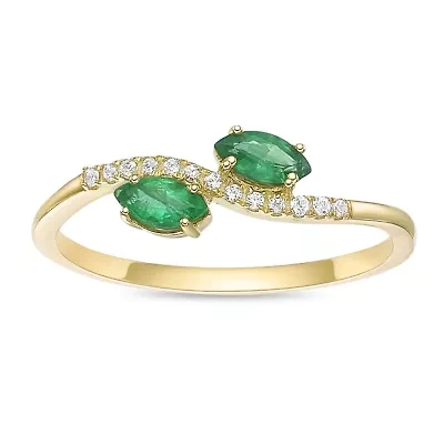 10K Gold Emerald and Diamond Accent Ring