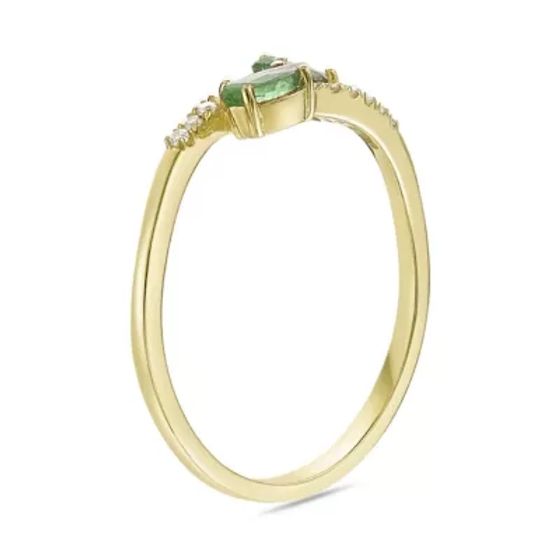 10K Gold Emerald and Diamond Accent Ring