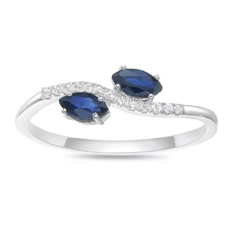 10K White Gold Sapphire and Diamond Accent Ring